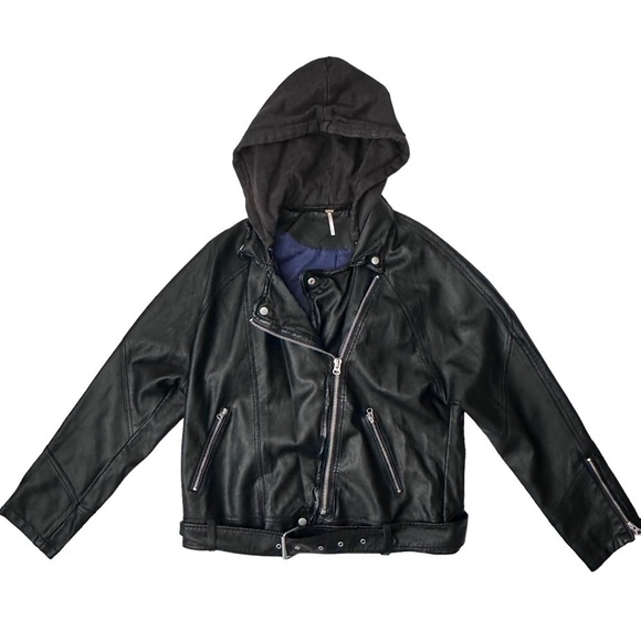 Free People Drapey Vegan Moto Jacket with Hood Size L - Picture 1 of 9